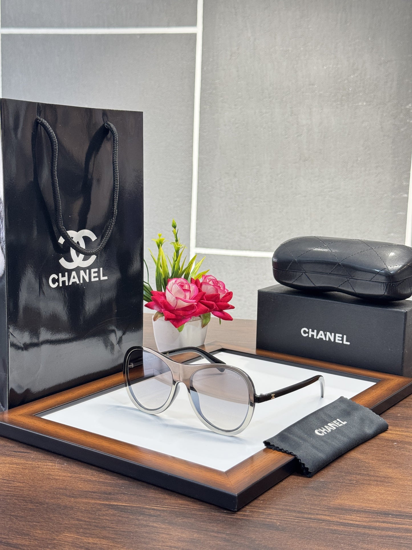 Chanell Exlusive Edge Silver and Mercury Sunglasses