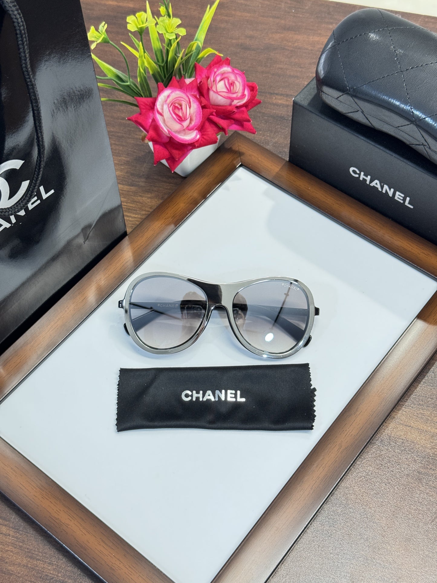 Chanell Exlusive Edge Silver and Mercury Sunglasses