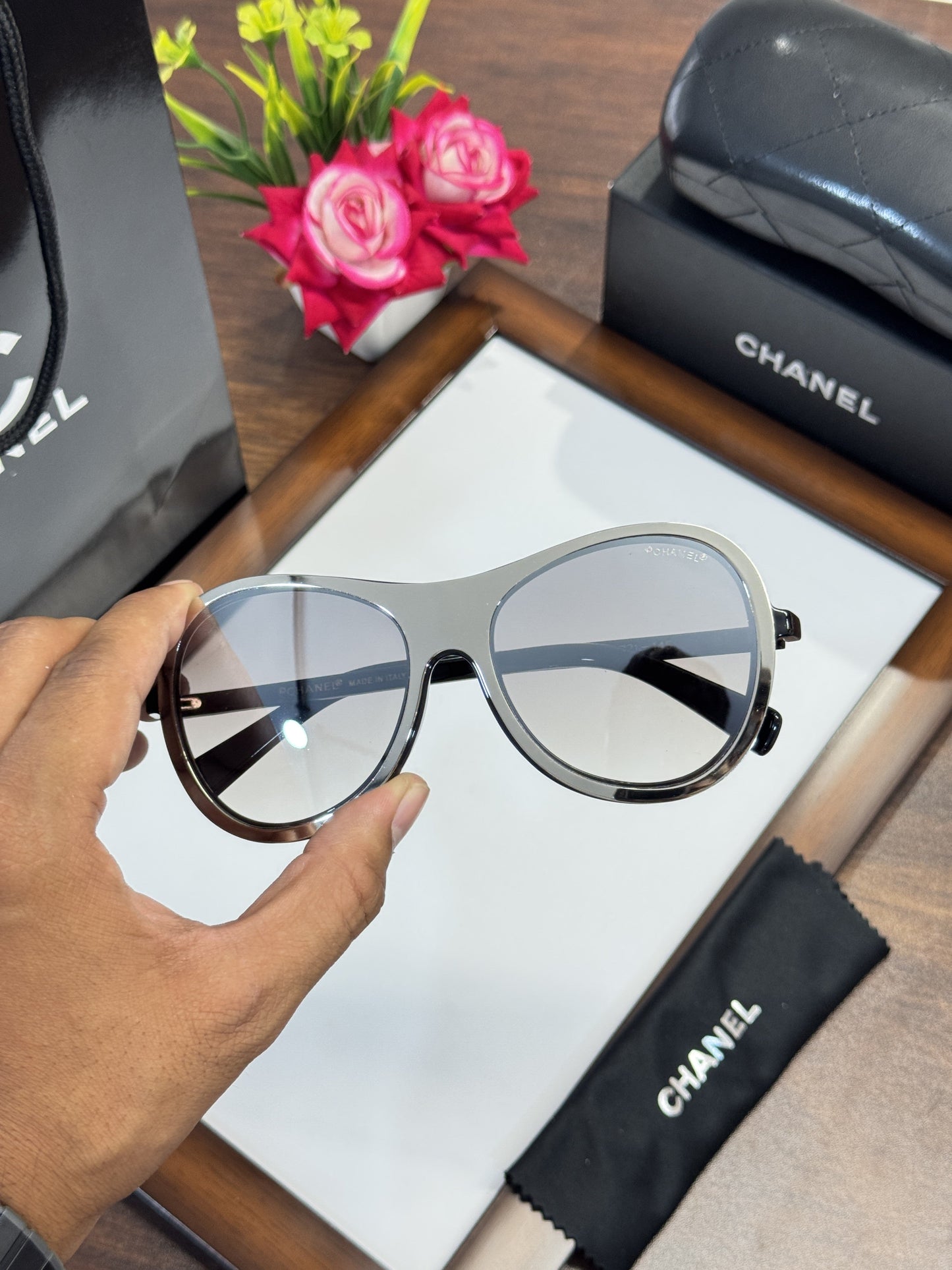 Chanell Exlusive Edge Silver and Mercury Sunglasses