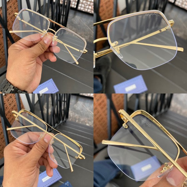 Guccii Gold Metal Clear Lens Sunglasses