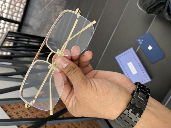 Guccii Gold Metal Clear Lens Sunglasses