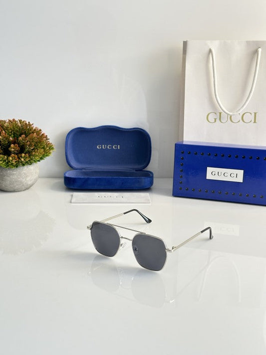 Guccii Silver and Black Primium Sunglasses